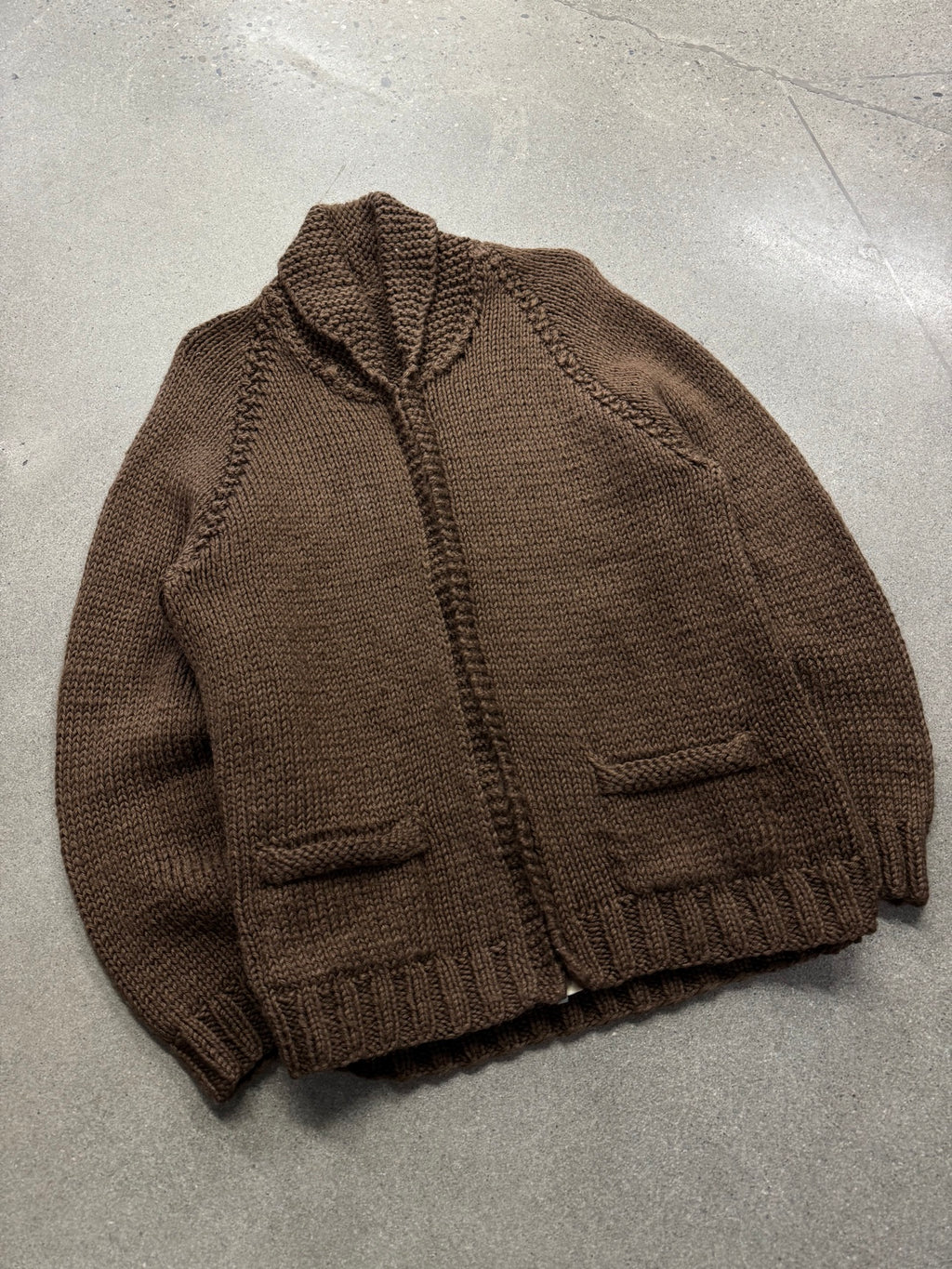 Cowichan Shawl-Collar Knit Cardigan Sweater - M