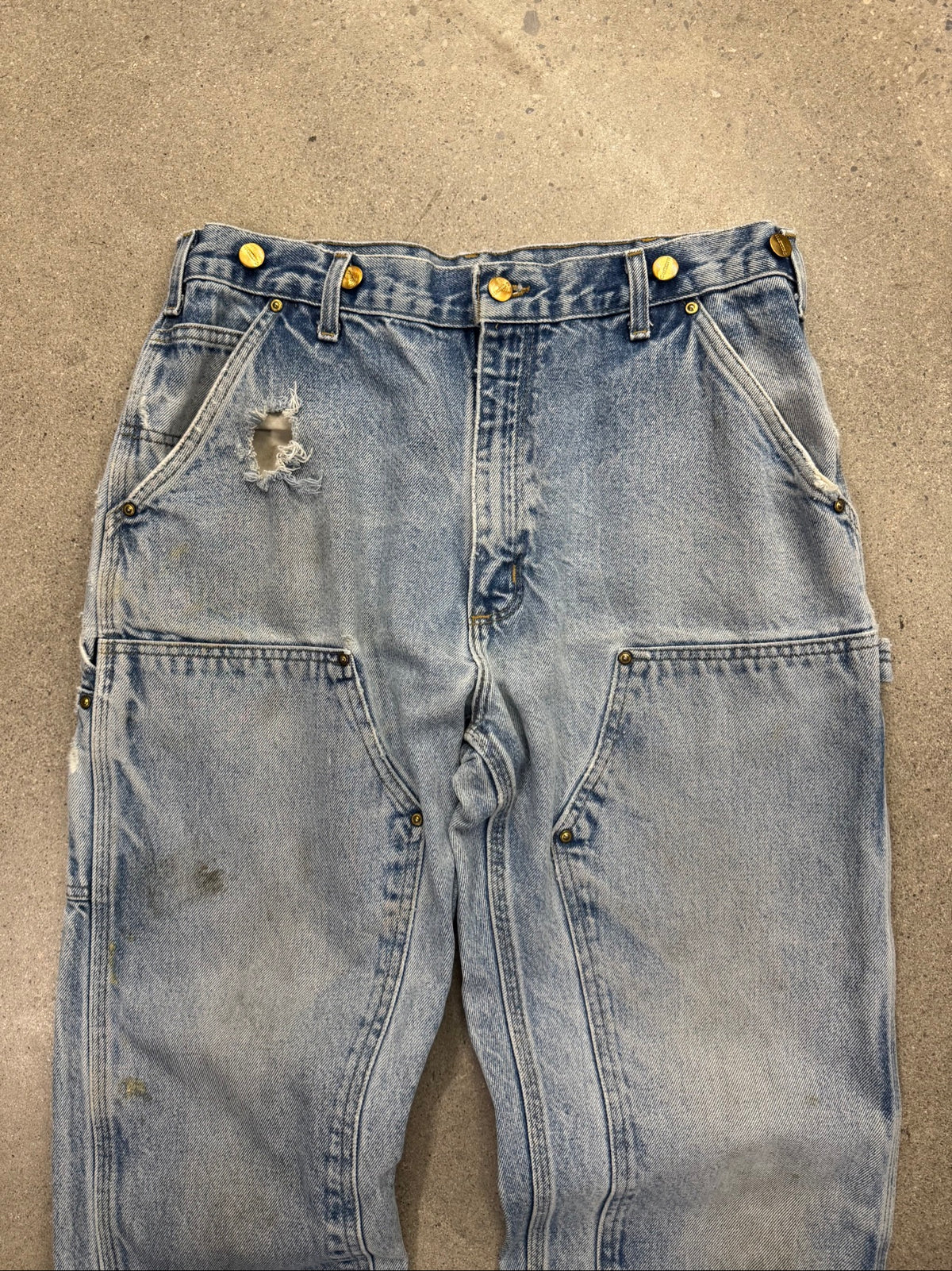 Faded Carhartt Denim Double Knee Work Pants - 32"