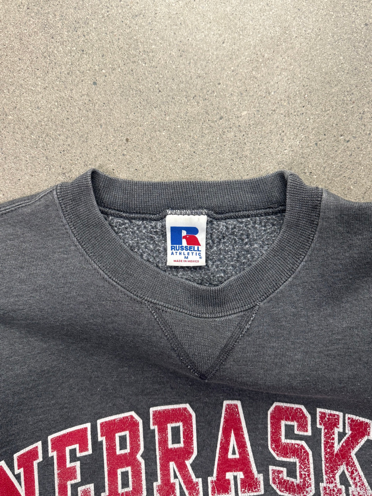 Faded Russell Athletic University of Nebraska Crewneck Sweatshirt - M