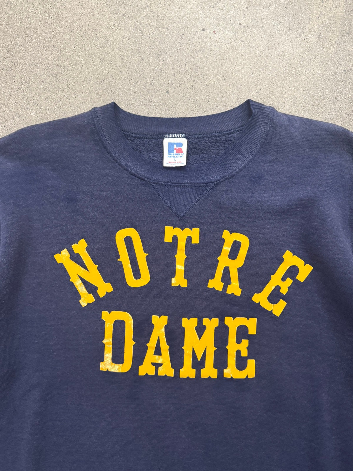 Faded Russell Athletic University of Notre Dame Crewneck Sweatshirt - L