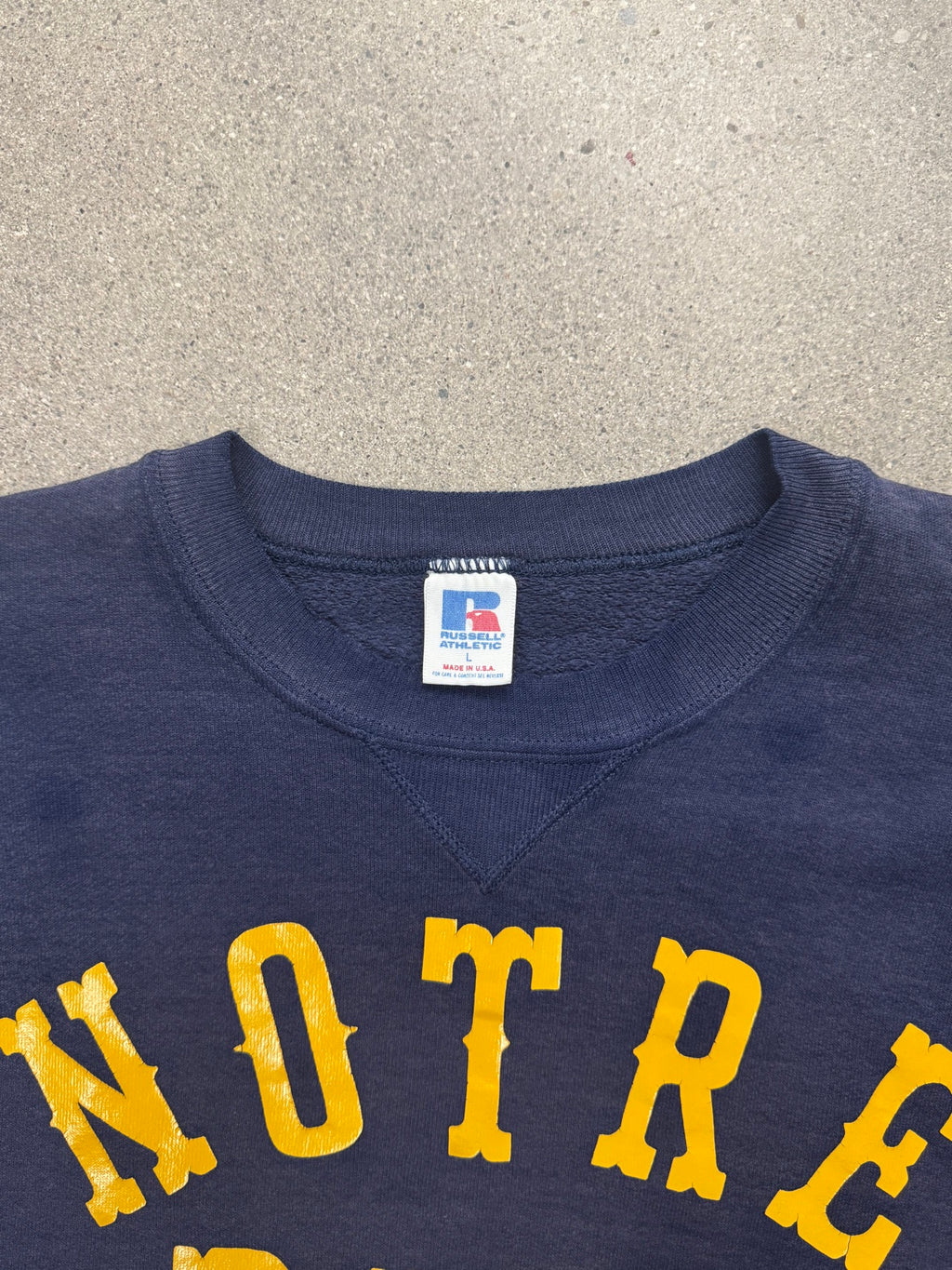 Faded Russell Athletic University of Notre Dame Crewneck Sweatshirt - L