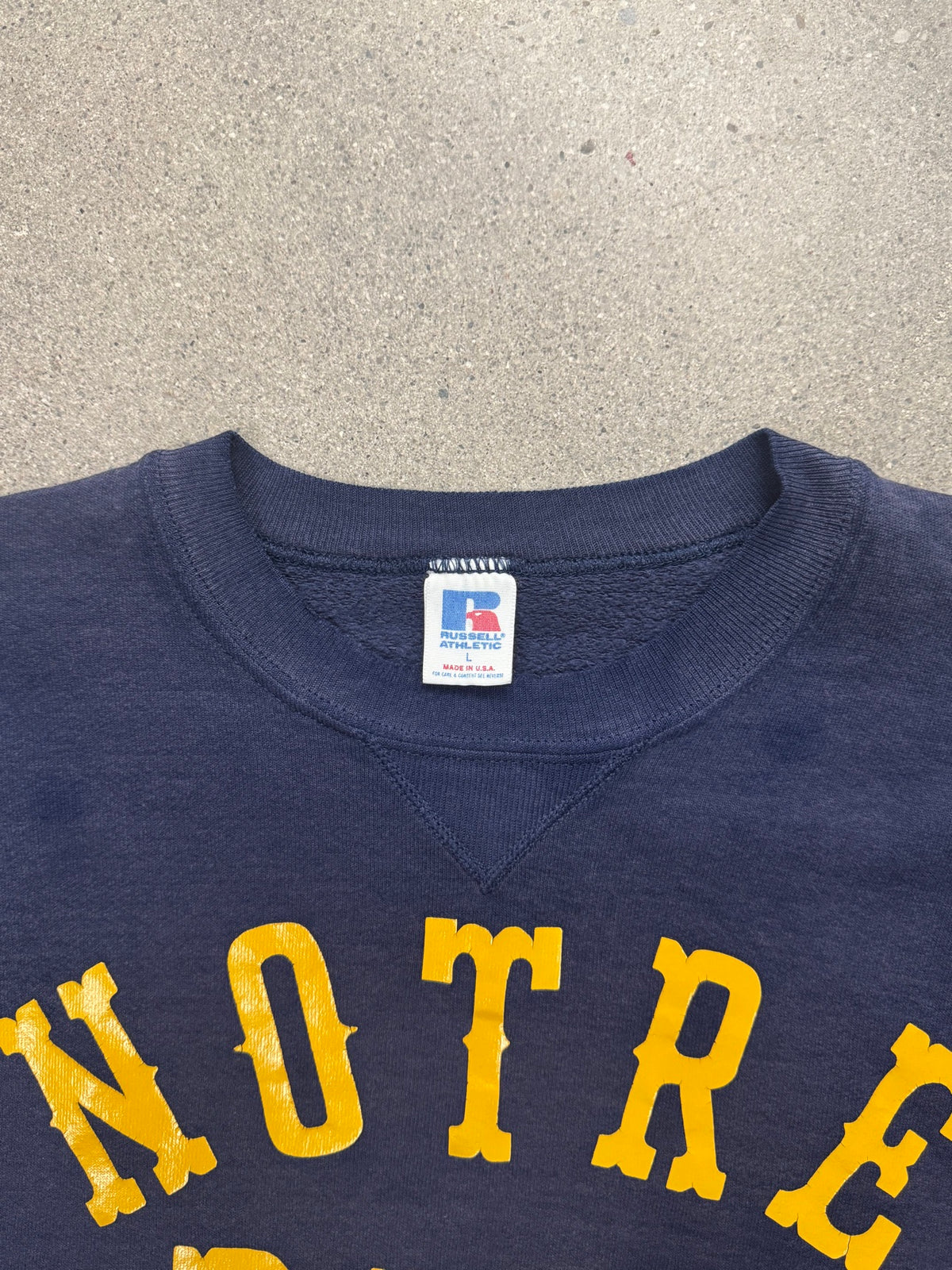 Faded Russell Athletic University of Notre Dame Crewneck Sweatshirt - L
