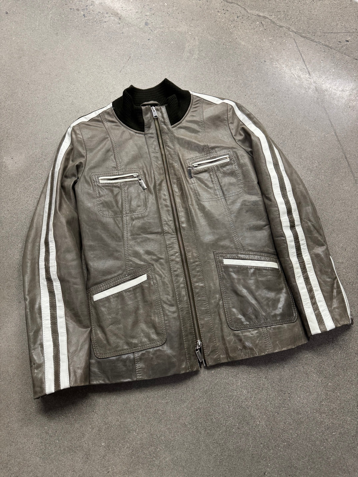 Danier Striped Leather Racing Jacket - S